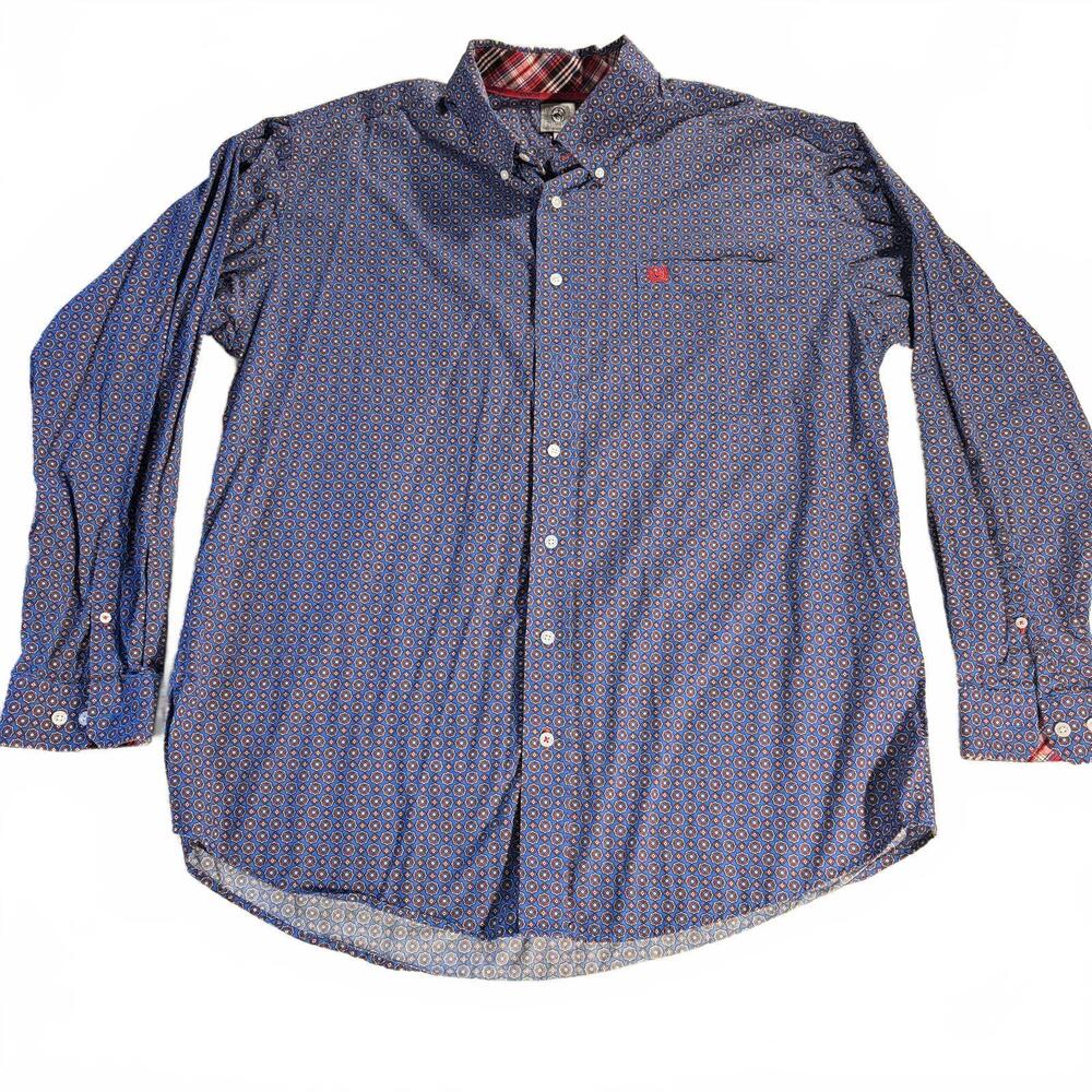 Cinch Shirt‎ Mens L Blue Red Geo Short Sleeve Button Up Cowboy Western